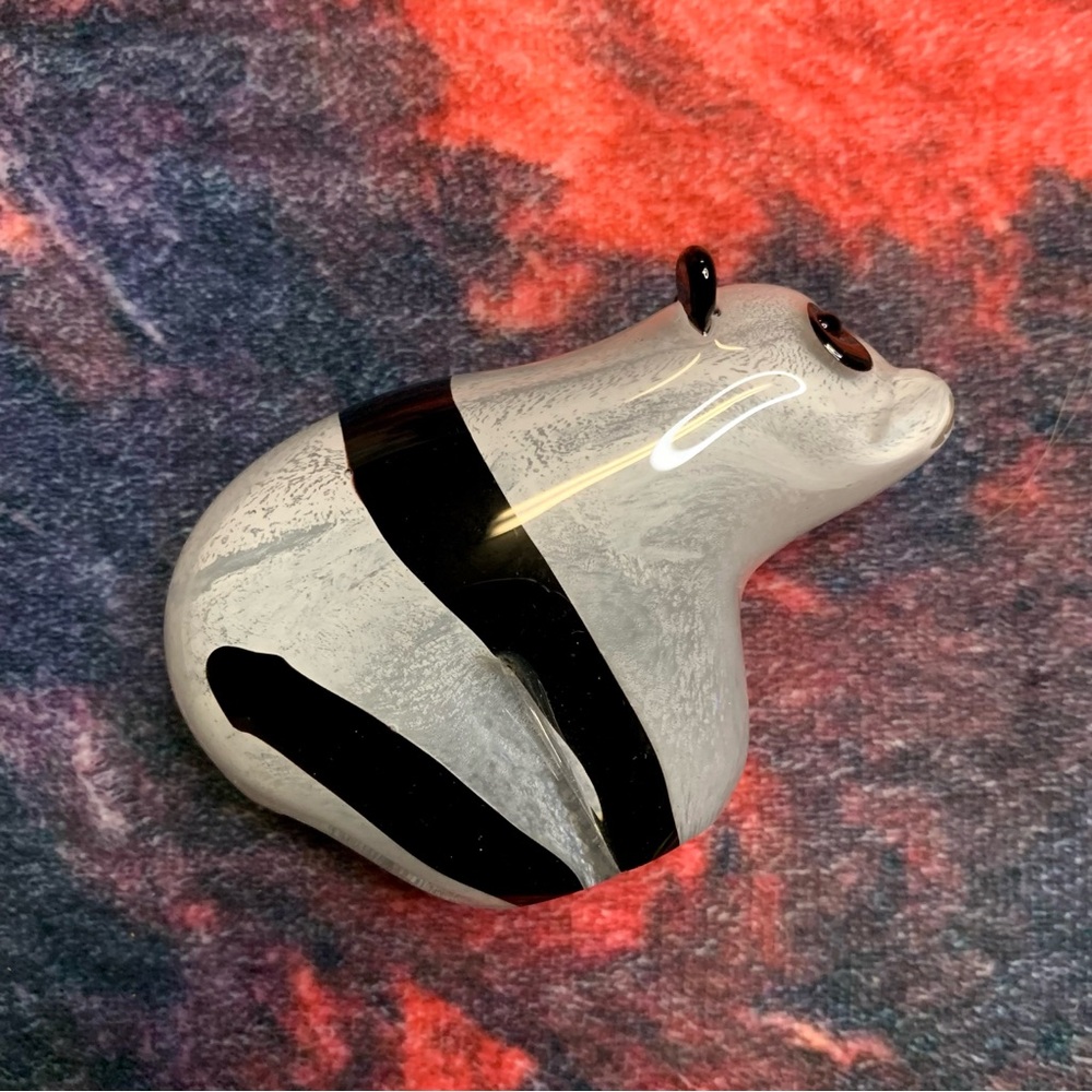 💜 Vintage Art Hand Fused Glass Panda Paperweight Dynasty Gallery Collectible